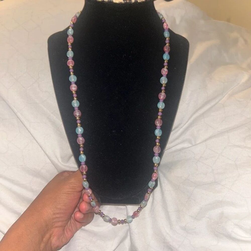 Monet Pastel Pink & Blue Beaded Long Necklace